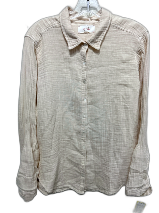 XiRENA Size S Beige Cotton Gauze Button Down Collar Long Sleeve Top Beige / S