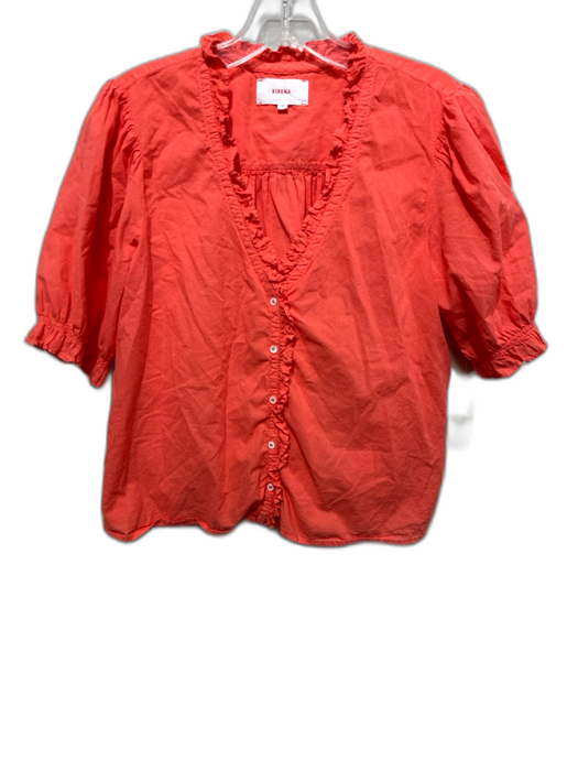 XiRENA Size XS Orange Cotton Ruffle Button Down Puff Short Sleeve Top Orange / XS