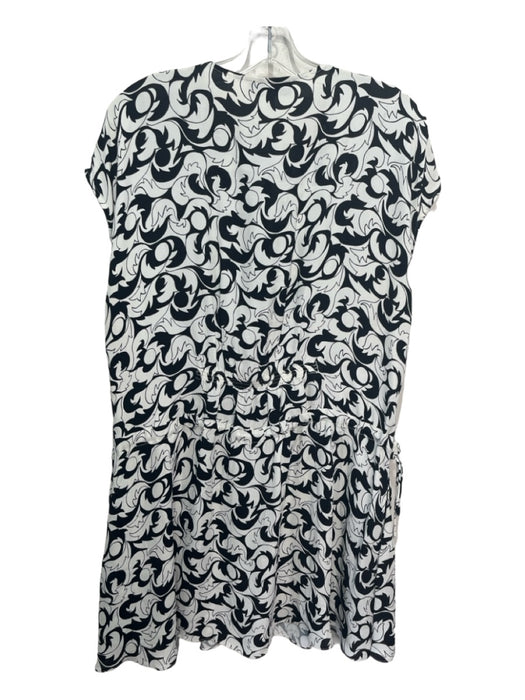 Reiss Size 8 Black & White Viscose Drawstring All Over Print Front Zip Dress Black & White / 8