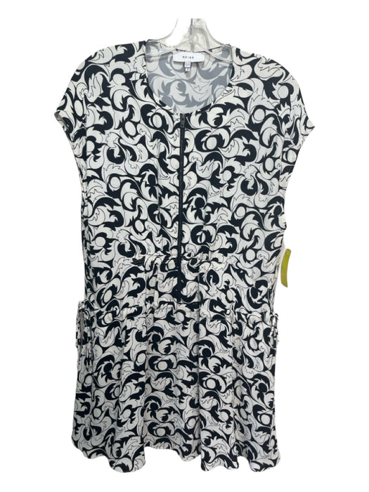 Reiss Size 8 Black & White Viscose Drawstring All Over Print Front Zip Dress Black & White / 8