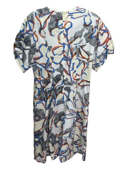 COS Size S/6 Cream, Blue, Orange Cotton Abstract Short Sleeve Knee Length Dress Cream, Blue, Orange / S/6