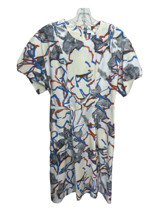 COS Size S/6 Cream, Blue, Orange Cotton Abstract Short Sleeve Knee Length Dress Cream, Blue, Orange / S/6