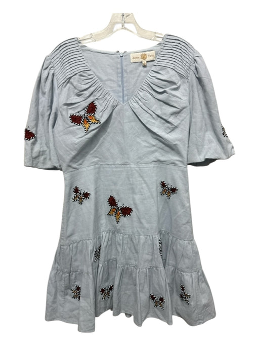 Anna Kate Size M Blue, Brown, Multi COTTON & LINEN Butterfly Short Sleeve Dress Blue, Brown, Multi / M