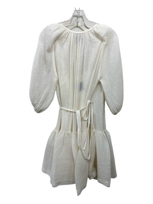 Phillip Lim Size 4 Cream Cotton Blend Long Balloon Sleeve Wrinkled Wrap Dress Cream / 4
