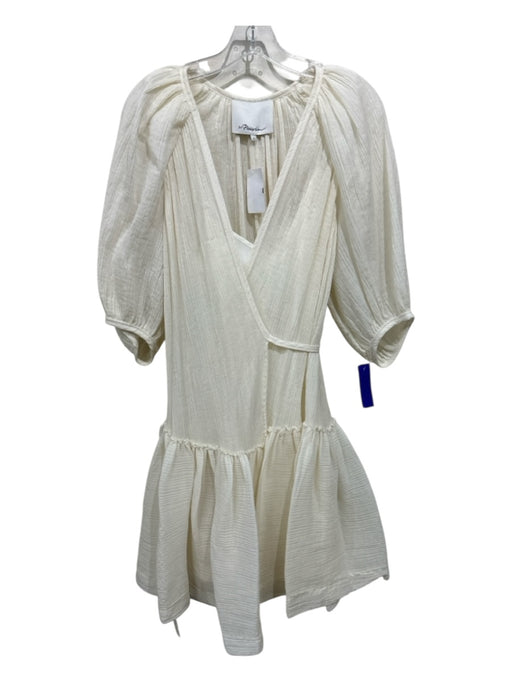 Phillip Lim Size 4 Cream Cotton Blend Long Balloon Sleeve Wrinkled Wrap Dress Cream / 4