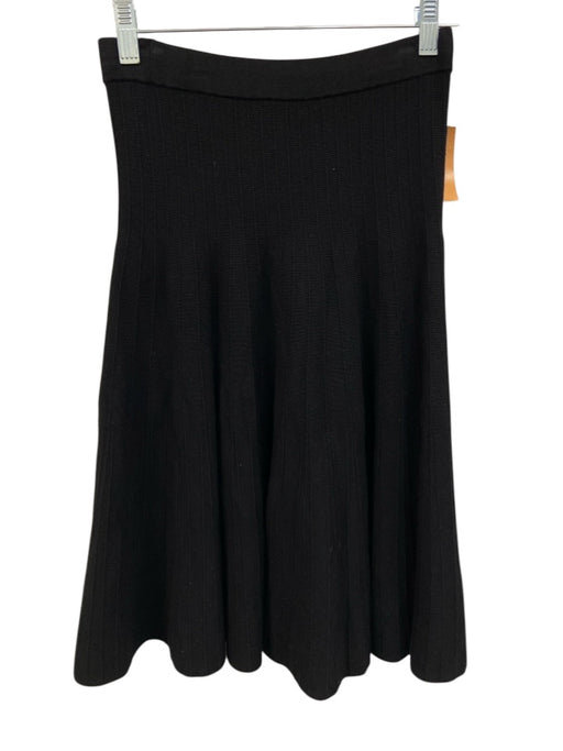 Neiman Marcus Size XS Black Rayon Blend Elastic Waist Striped Flare Midi Skirt Black / XS