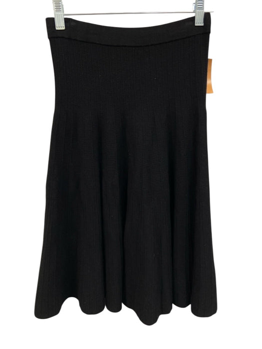 Neiman Marcus Size XS Black Rayon Blend Elastic Waist Striped Flare Midi Skirt Black / XS