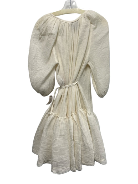 3.1 Phillip Lim Size 4 Cream White Cotton Blend Half Sleeve Pleated Wrap Dress Cream White / 4