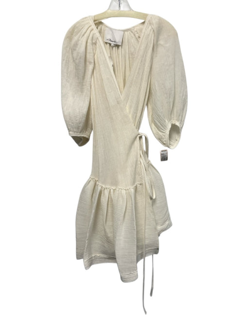 3.1 Phillip Lim Size 4 Cream White Cotton Blend Half Sleeve Pleated Wrap Dress Cream White / 4