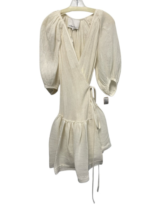 3.1 Phillip Lim Size 4 Cream White Cotton Blend Half Sleeve Pleated Wrap Dress Cream White / 4