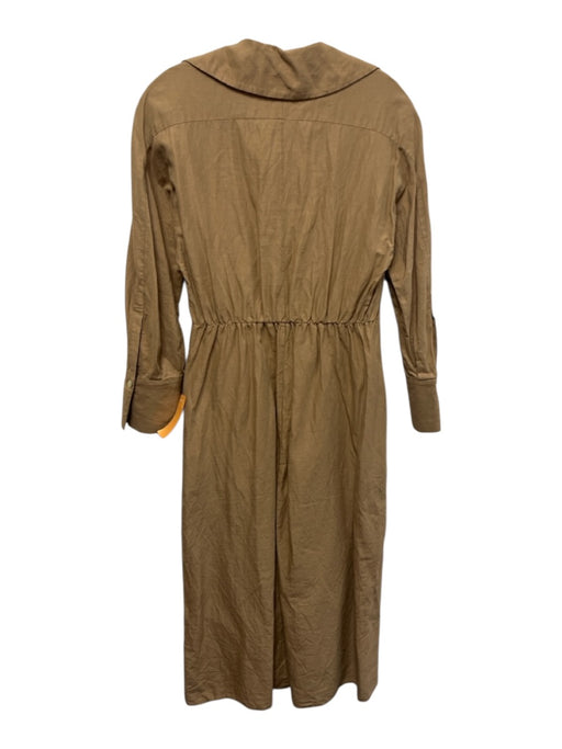 Vince Size XS Tan Beige Cotton Blend Long Sleeve Collared V Neck Dress Tan Beige / XS