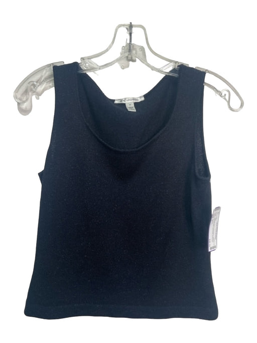 St John Size P Midnight Black Wool Blend Shimmer Round Neck Sleeveless Top Midnight Black / P