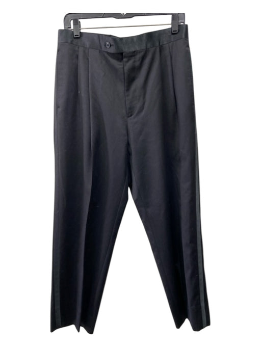 Pronto Uomo Size 38 Black Wool Button Close Pleated Straight Pants Black / 38