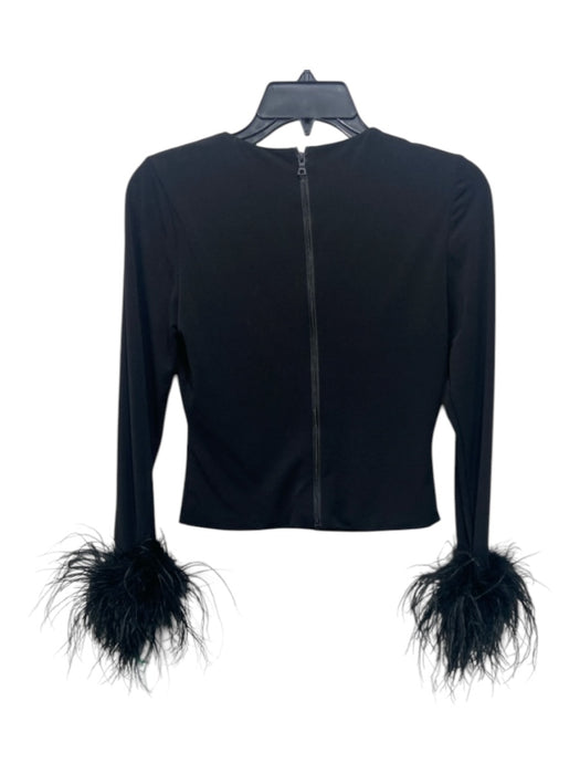 Alice + Olivia Size S Black Polyester Back Zip Long Sleeve Turkey Feathers Top Black / S