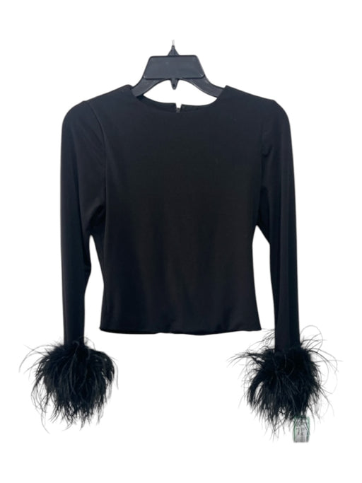 Alice + Olivia Size S Black Polyester Back Zip Long Sleeve Turkey Feathers Top Black / S