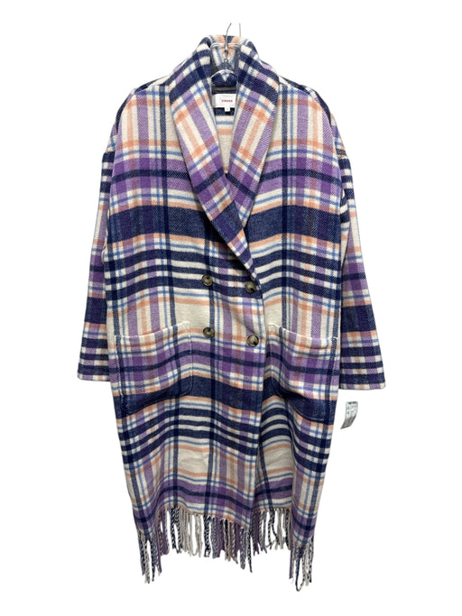 XiRENA Size XS White, Blue, Multi Plaid Button Up Long Sleeve Pockets Coat White, Blue, Multi / XS