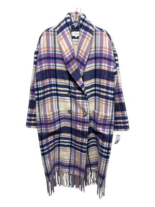 XiRENA Size XS White, Blue, Multi Plaid Button Up Long Sleeve Pockets Coat White, Blue, Multi / XS