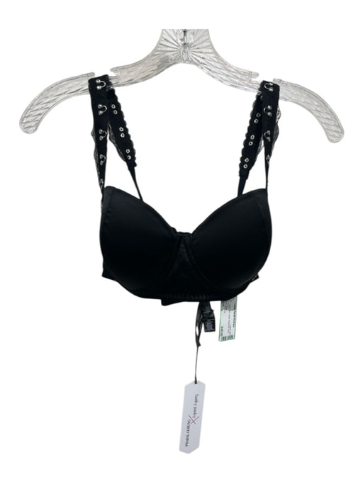 Prabal Gurung Size 36B Black Silk Studs Spaghetti Strap Bra Black / 36B