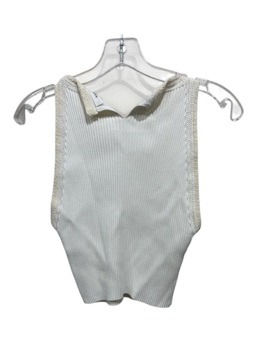 A.L.C. Size S White & Cream Viscose Ribbed Sleeveless Knit Detail Top White & Cream / S