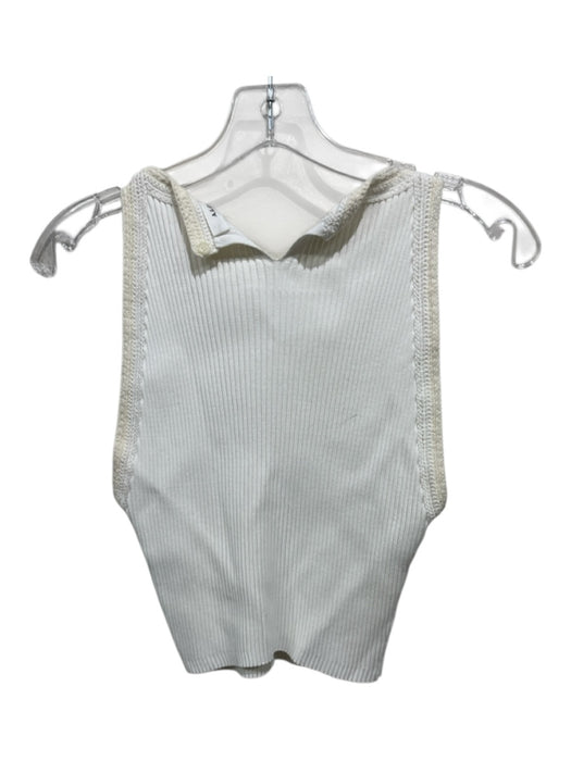 A.L.C. Size S White & Cream Viscose Ribbed Sleeveless Knit Detail Top White & Cream / S
