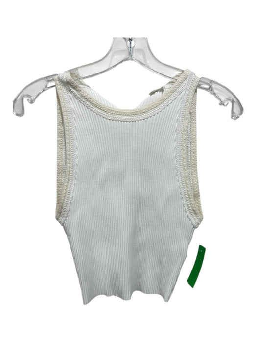 A.L.C. Size S White & Cream Viscose Ribbed Sleeveless Knit Detail Top White & Cream / S
