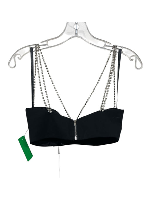 NBD Size XS Black Rayon Blend Crystal Straps Back Zip Top Black / XS