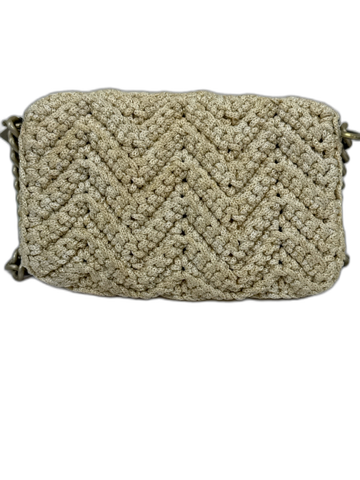 Lulu Cream & Gold No Fabric Tag Crochet Knit Matte Gold Chain shoulder bag Bag Cream & Gold / Small