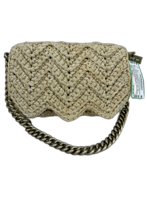 Lulu Cream & Gold No Fabric Tag Crochet Knit Matte Gold Chain shoulder bag Bag Cream & Gold / Small