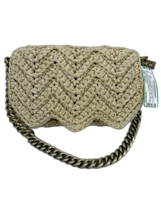 Lulu Cream & Gold No Fabric Tag Crochet Knit Matte Gold Chain shoulder bag Bag Cream & Gold / Small
