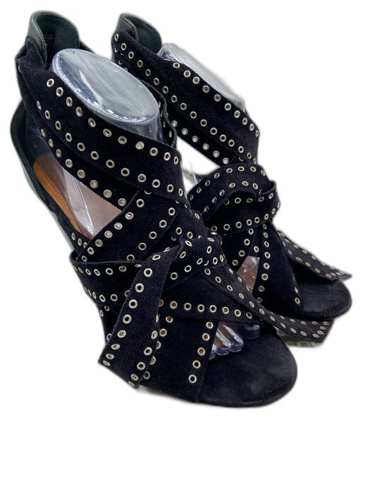 Isabel Marant Shoe Size 40 Black Suede Criss Cross Grommets Stacked Heel Sandals Black / 40