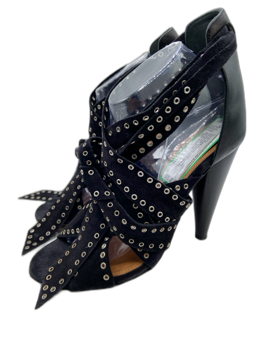 Isabel Marant Shoe Size 40 Black Suede Criss Cross Grommets Stacked Heel Sandals Black / 40