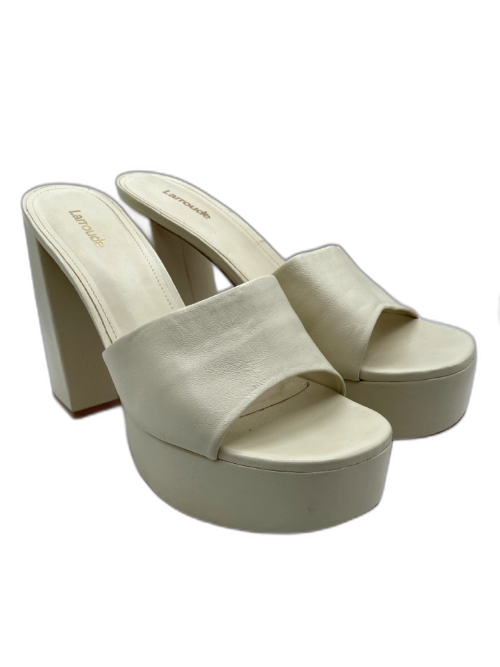 Larroude Shoe Size 10 Cream Leather Block Heel Platform Mule Sandals Cream / 10