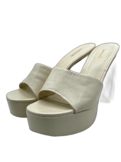 Larroude Shoe Size 10 Cream Leather Block Heel Platform Mule Sandals Cream / 10