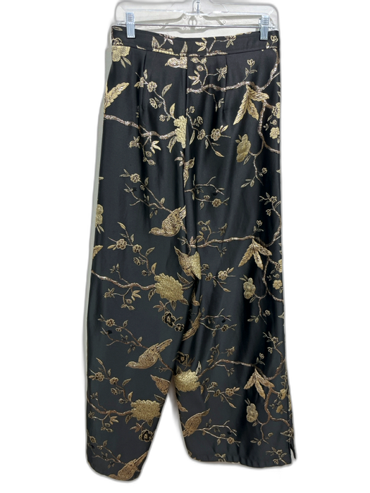 Dylan Lex Size Small Gold & Black Polyester High Rise Floral Jacquard Pants Gold & Black / Small