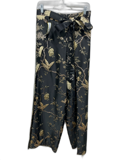 Dylan Lex Size Small Gold & Black Polyester High Rise Floral Jacquard Pants Gold & Black / Small