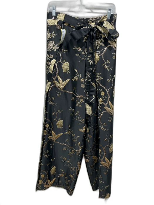Dylan Lex Size Small Gold & Black Polyester High Rise Floral Jacquard Pants Gold & Black / Small