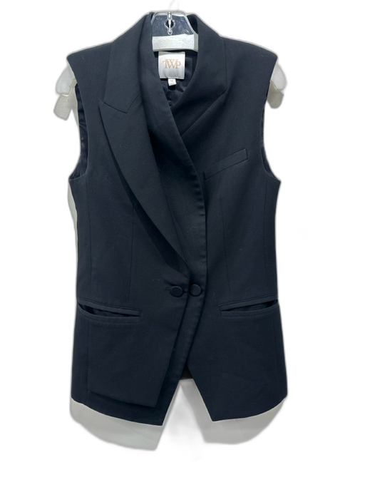 TWP Size Medium Black Wool Blend Double Breast One Button Welt Pocket Vest Black / Medium