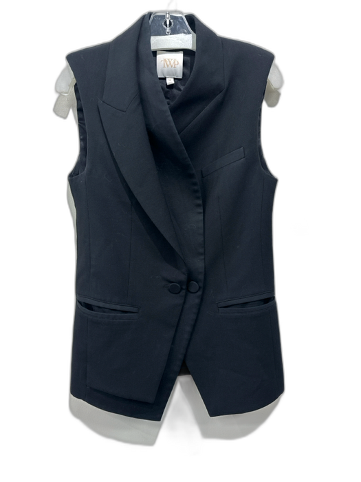 TWP Size Medium Black Wool Blend Double Breast One Button Welt Pocket Vest Black / Medium
