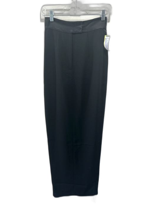 Sau Lee Size 2 Black Polyester Blend Satin Trim High Rise Maxi Back Slit Skirt Black / 2