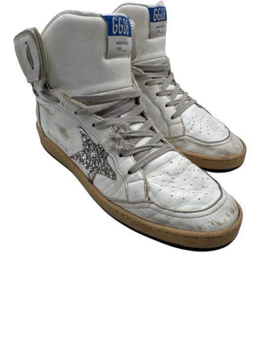 Golden Goose Shoe Size 40 Silver & White Leather Upper Perforated Star Sneakers Silver & White / 40