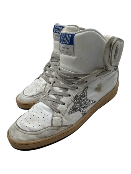 Golden Goose Shoe Size 40 Silver & White Leather Upper Perforated Star Sneakers Silver & White / 40