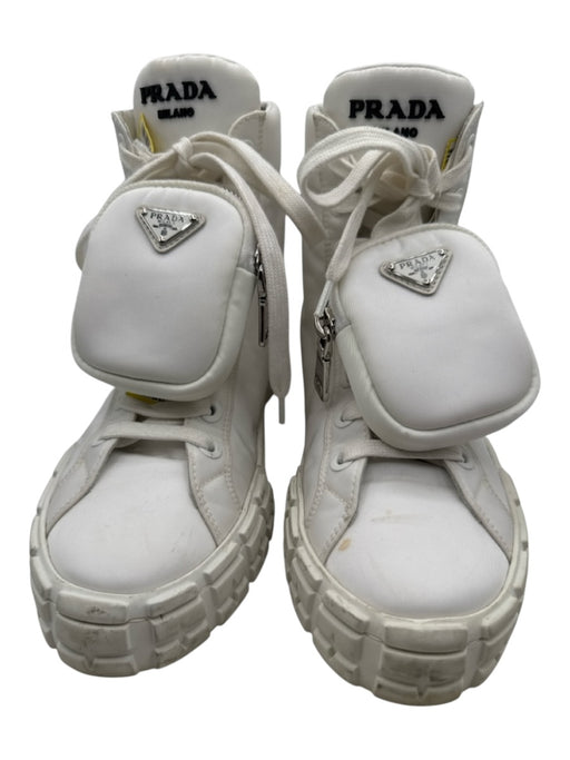 Prada Shoe Size 40 White Nylon Lace Up Logo Pouches incl. High Top Sneakers White / 40