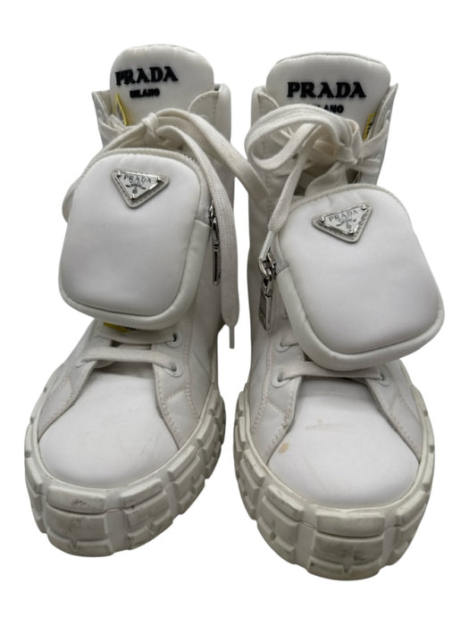 Prada Shoe Size 40 White Nylon Lace Up Logo Pouches incl. High Top Sneakers White / 40