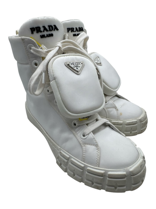 Prada Shoe Size 40 White Nylon Lace Up Logo Pouches incl. High Top Sneakers White / 40