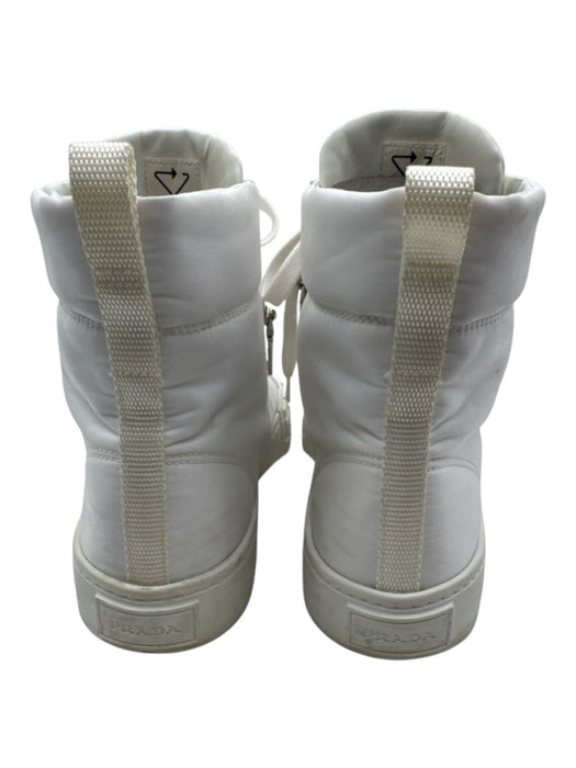 Prada Shoe Size 40 White Nylon Lace Up Logo Pouches incl. High Top Sneakers White / 40
