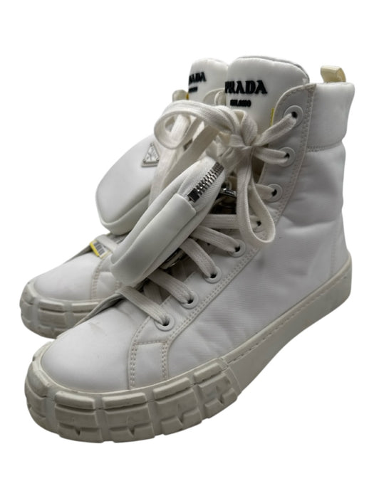 Prada Shoe Size 40 White Nylon Lace Up Logo Pouches incl. High Top Sneakers White / 40