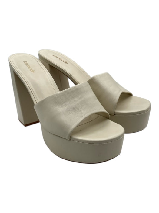 Larroude Shoe Size 10 Cream Leather Block Heel Platform Mule Sandals Cream / 10