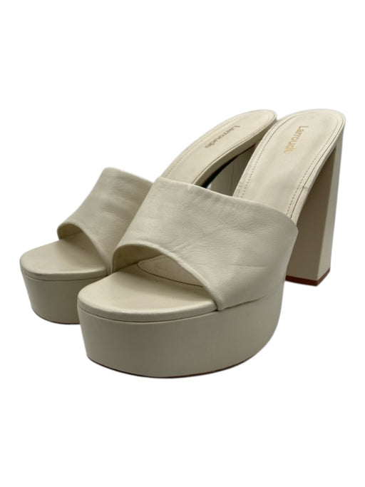 Larroude Shoe Size 10 Cream Leather Block Heel Platform Mule Sandals Cream / 10
