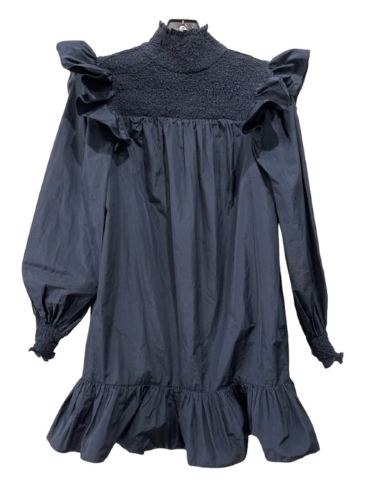 Cinq a Sept Size 2 Navy Polyester Mock Neck smocked Long Sleeve Dress Navy / 2