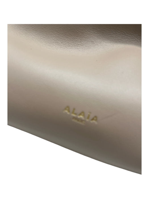 Alaia Taupe Gray Calfskin Leather Gold hardware Structured Crossbody Strap Bag Taupe Gray / Small
